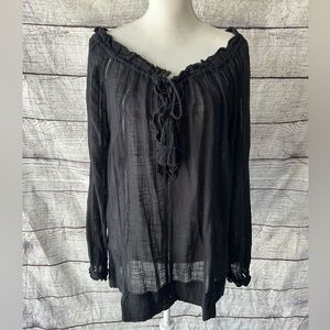 Sundance Black Gauzy Peasant Tunic Top